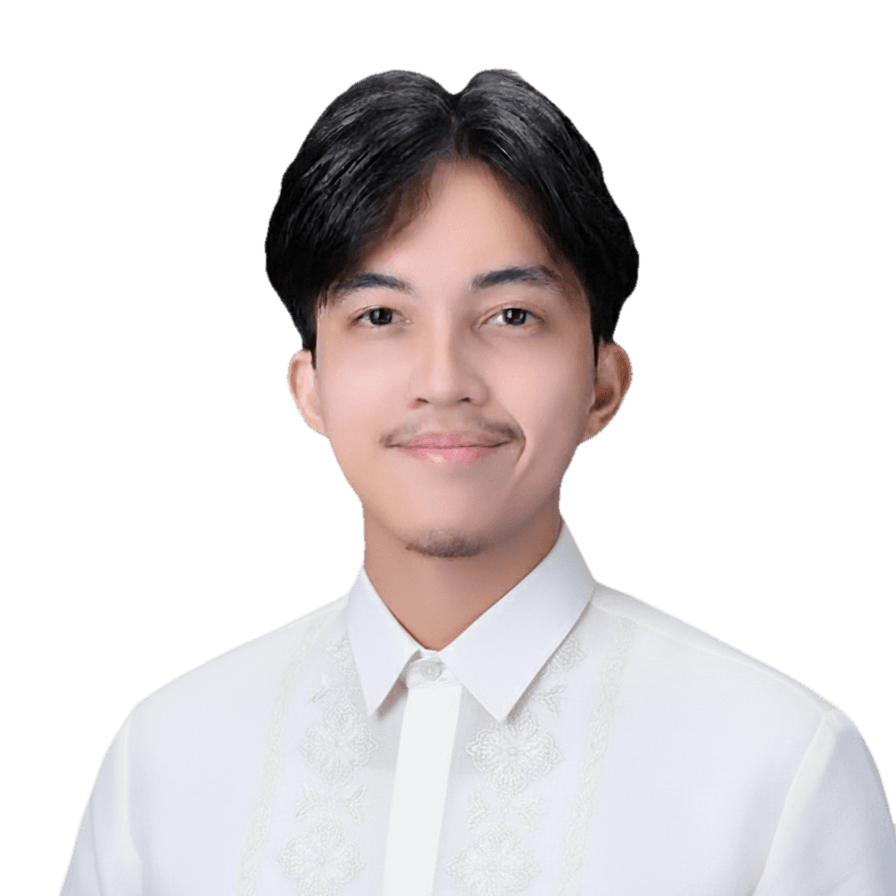 Portrait of Andrei Sager in a white embroidered barong