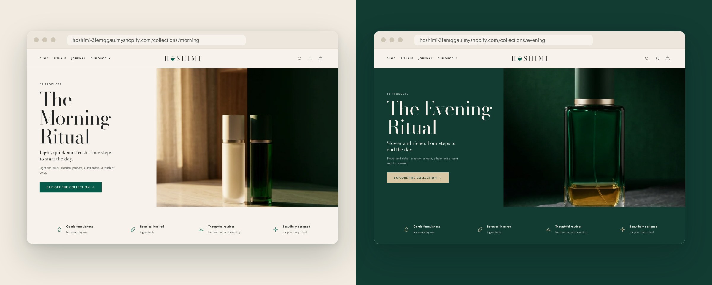 The Morning Ritual and The Evening Ritual collection pages side by side